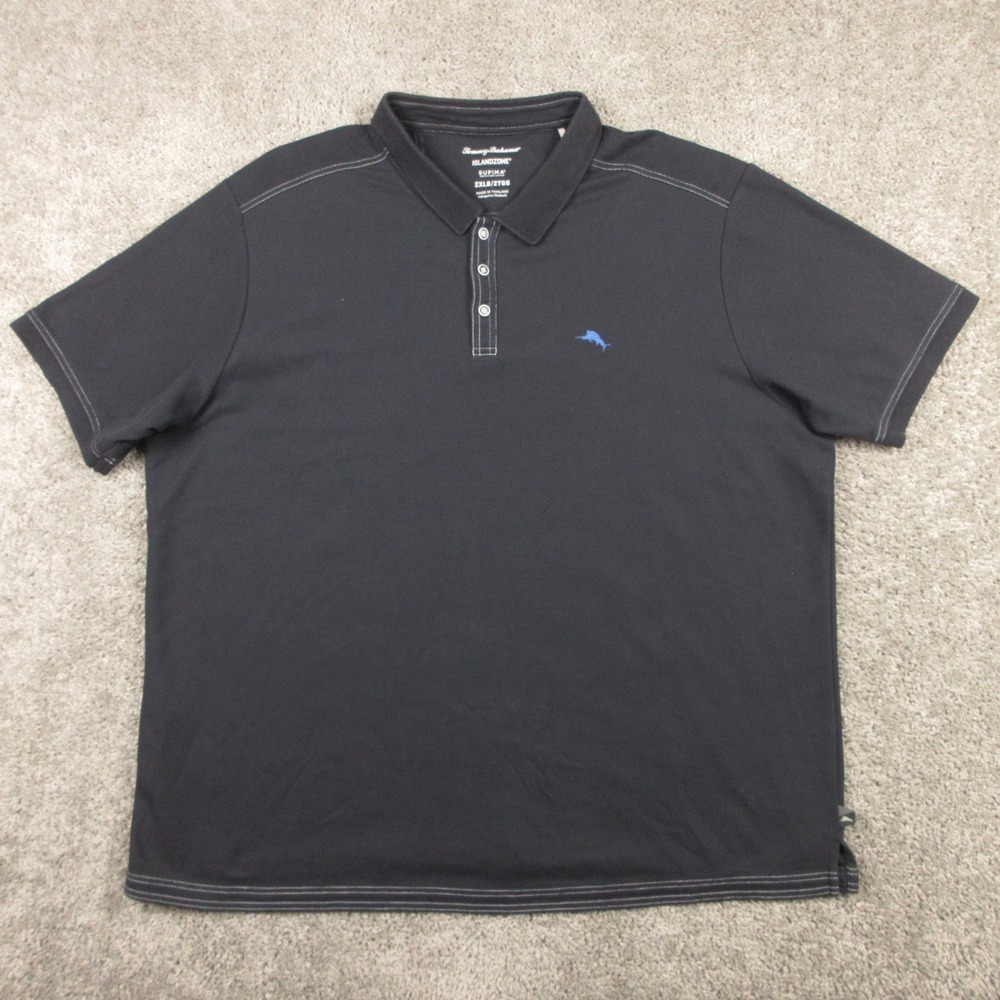 Tommy Bahama Polo Shirt Mens 2XLB Black Island Zone Supima Pique Knit Golf Logo